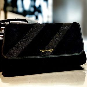 Vintage Suede and snakeskin bow clutch Black